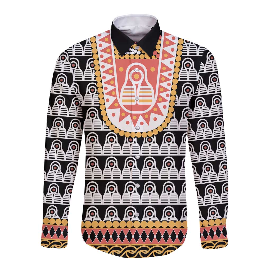 Cameroon Traditional Long Sleeve Button Shirt Toghu Pattern