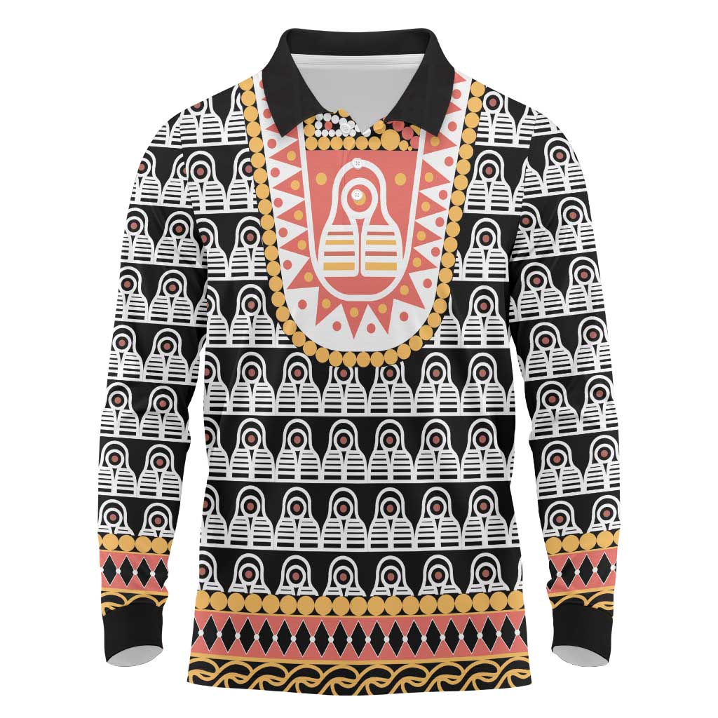 Cameroon Traditional Long Sleeve Polo Shirt Toghu Pattern