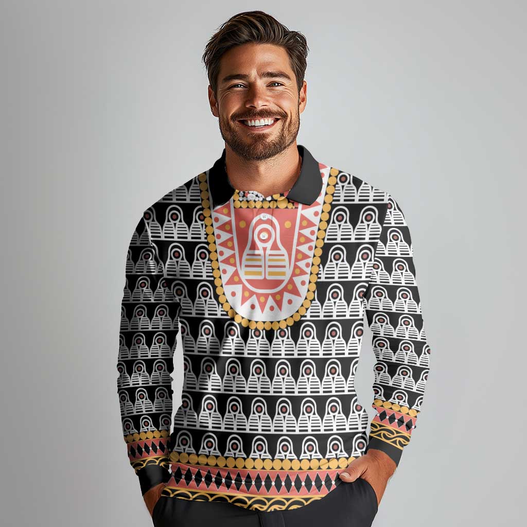 Cameroon Traditional Long Sleeve Polo Shirt Toghu Pattern