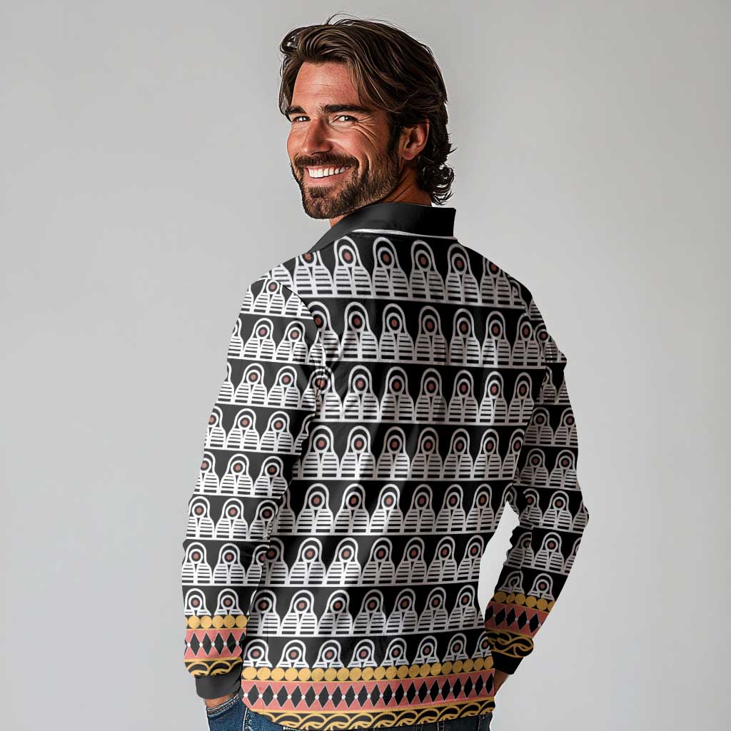 Cameroon Traditional Long Sleeve Polo Shirt Toghu Pattern