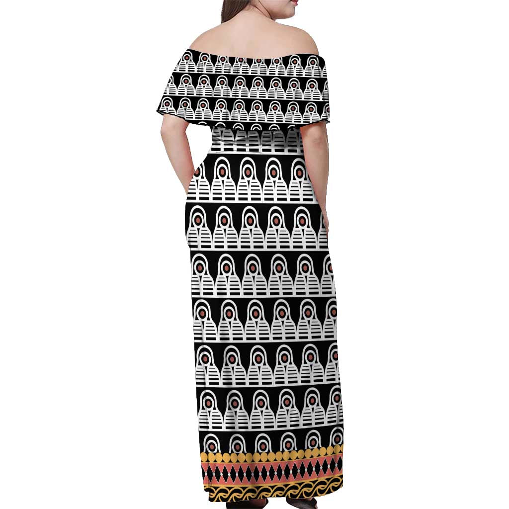 Cameroon Traditional Off Shoulder Maxi Dress Toghu Pattern