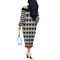 Cameroon Traditional Off The Shoulder Long Sleeve Dress Toghu Pattern