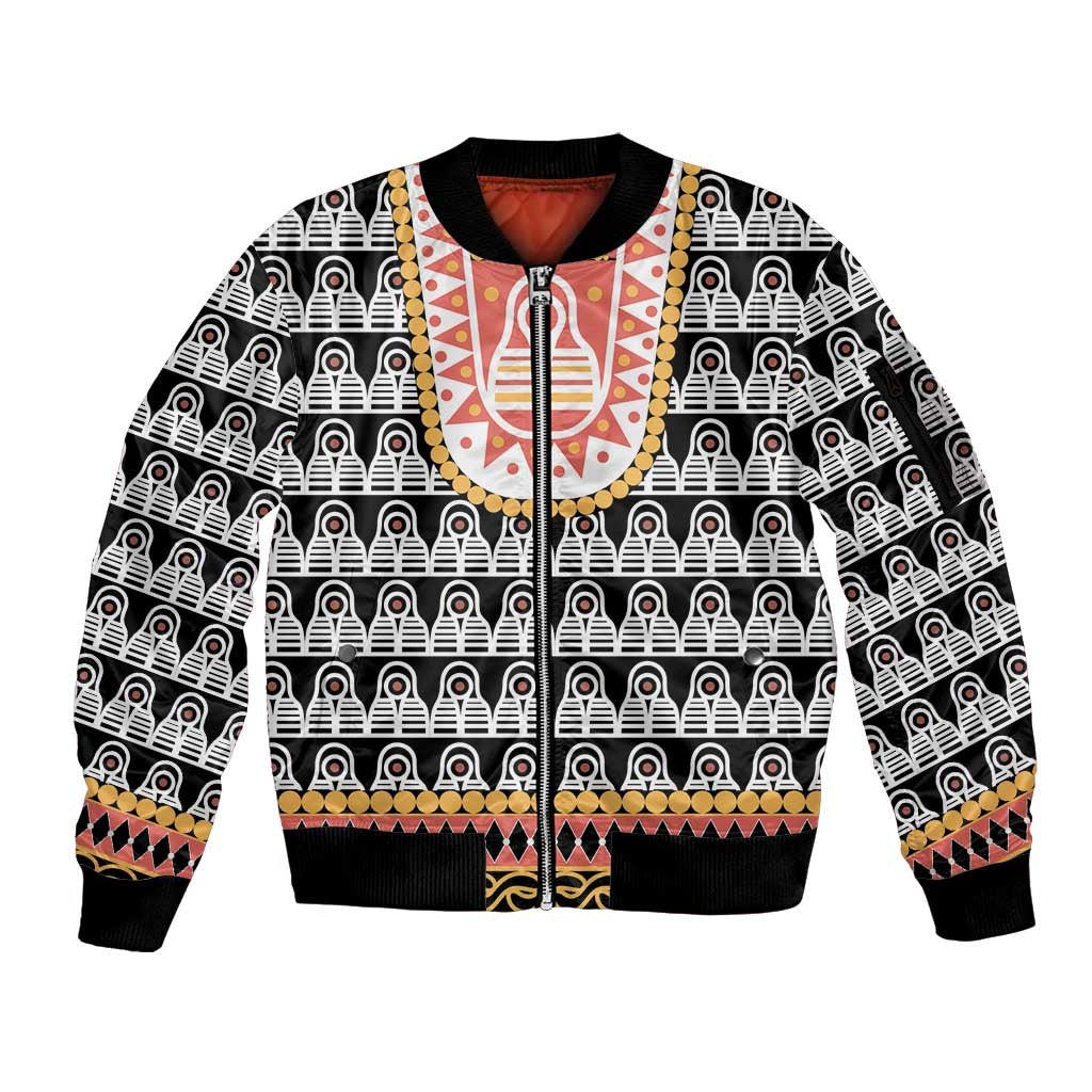 Cameroon Traditional Sleeve Zip Bomber Jacket Toghu Pattern