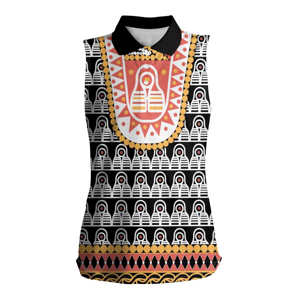 Cameroon Traditional Women Sleeveless Polo Shirt Toghu Pattern