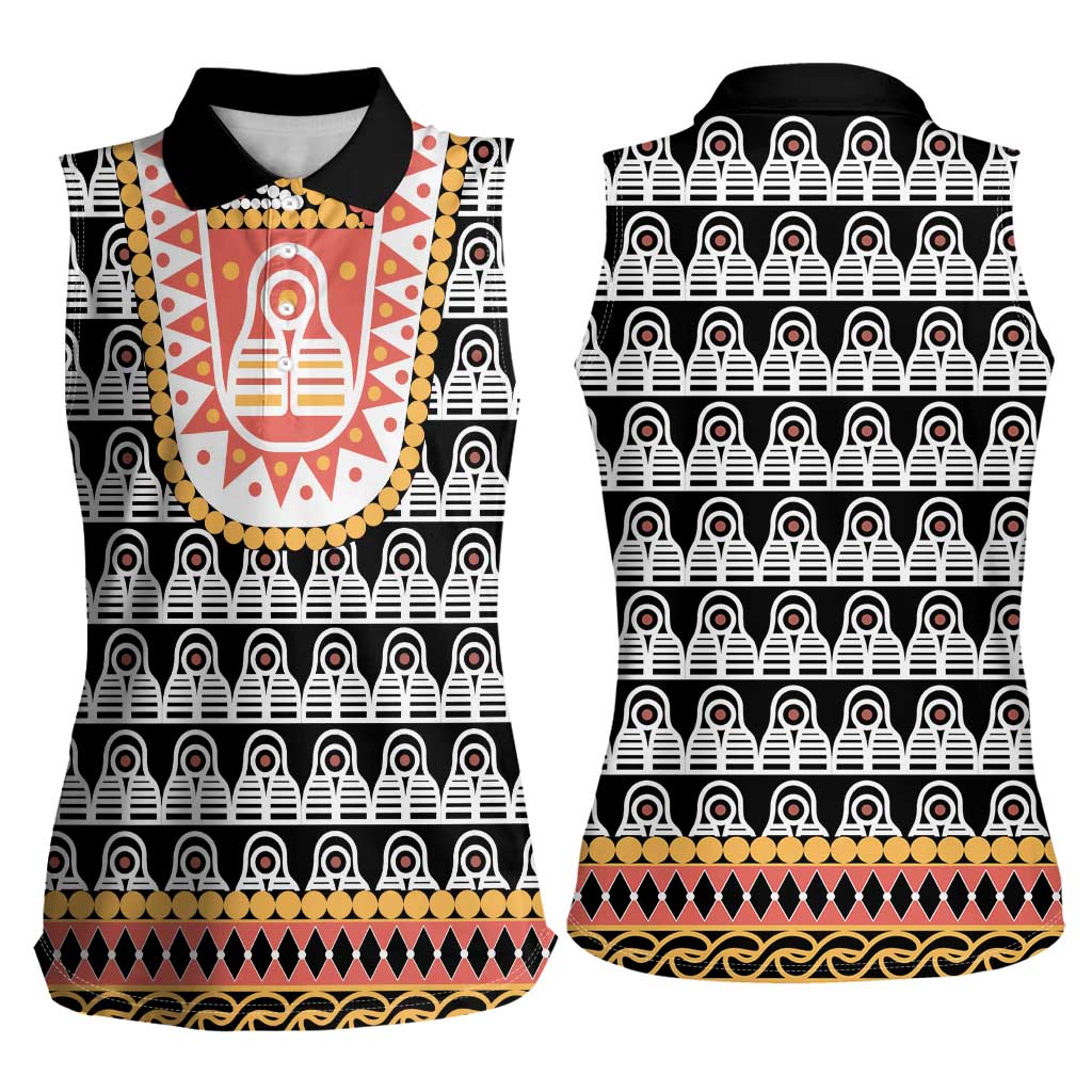 Cameroon Traditional Women Sleeveless Polo Shirt Toghu Pattern