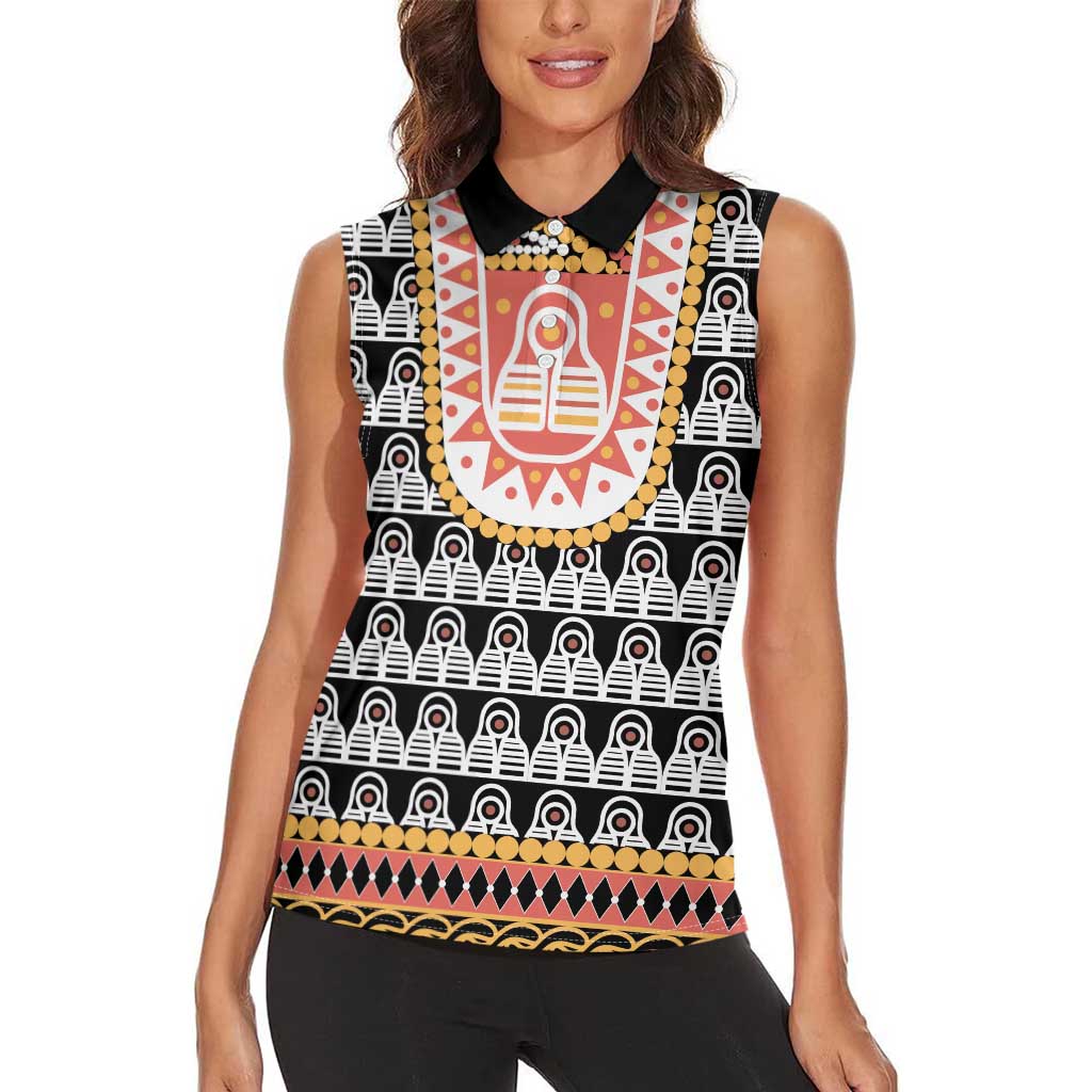 Cameroon Traditional Women Sleeveless Polo Shirt Toghu Pattern