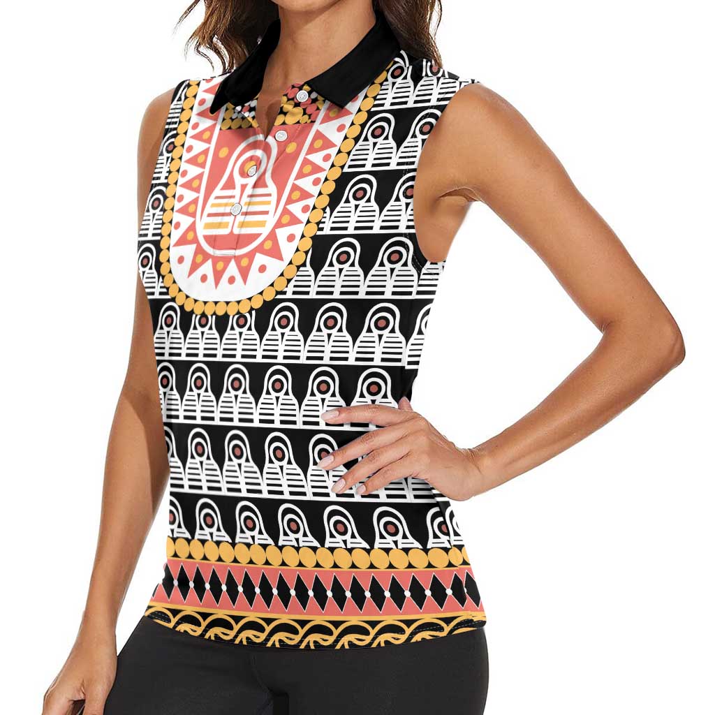 Cameroon Traditional Women Sleeveless Polo Shirt Toghu Pattern