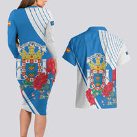 Melilla Couples Matching Long Sleeve Bodycon Dress and Hawaiian Shirt Coat Of Arms Red Carnation