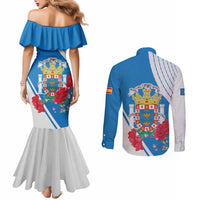 Melilla Couples Matching Mermaid Dress and Long Sleeve Button Shirt Coat Of Arms Red Carnation