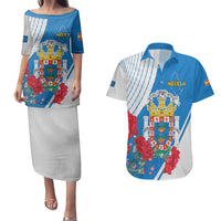 Melilla Couples Matching Puletasi and Hawaiian Shirt Coat Of Arms Red Carnation
