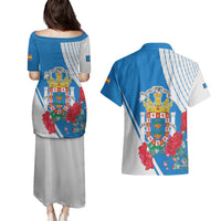 Melilla Couples Matching Puletasi and Hawaiian Shirt Coat Of Arms Red Carnation
