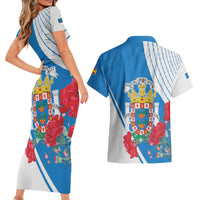 Melilla Couples Matching Short Sleeve Bodycon Dress and Hawaiian Shirt Coat Of Arms Red Carnation