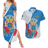Melilla Couples Matching Summer Maxi Dress and Hawaiian Shirt Coat Of Arms Red Carnation