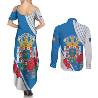 Melilla Couples Matching Summer Maxi Dress and Long Sleeve Button Shirt Coat Of Arms Red Carnation