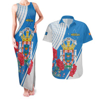 Melilla Couples Matching Tank Maxi Dress and Hawaiian Shirt Coat Of Arms Red Carnation