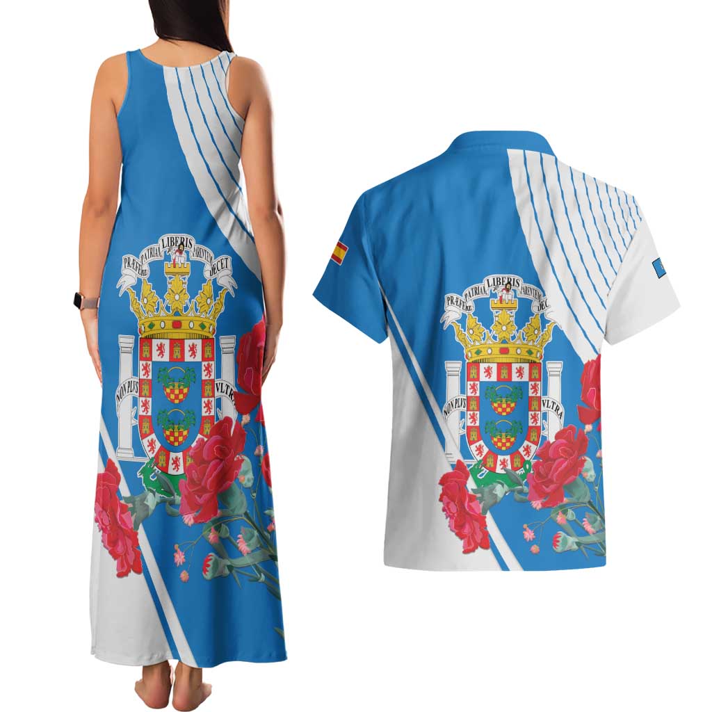 Melilla Couples Matching Tank Maxi Dress and Hawaiian Shirt Coat Of Arms Red Carnation