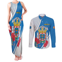 Melilla Couples Matching Tank Maxi Dress and Long Sleeve Button Shirt Coat Of Arms Red Carnation