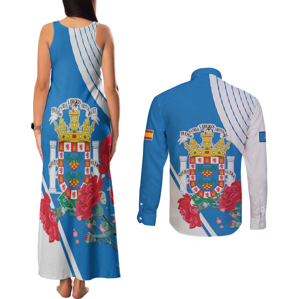 Melilla Couples Matching Tank Maxi Dress and Long Sleeve Button Shirt Coat Of Arms Red Carnation