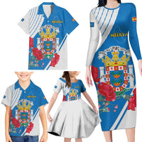 Melilla Family Matching Long Sleeve Bodycon Dress and Hawaiian Shirt Coat Of Arms Red Carnation