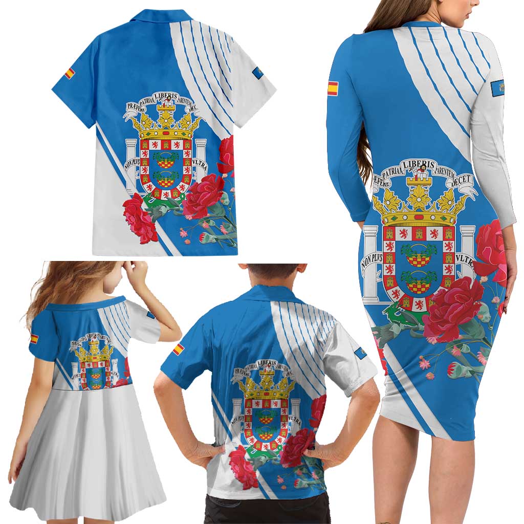 Melilla Family Matching Long Sleeve Bodycon Dress and Hawaiian Shirt Coat Of Arms Red Carnation