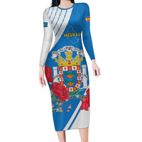 Melilla Family Matching Long Sleeve Bodycon Dress and Hawaiian Shirt Coat Of Arms Red Carnation