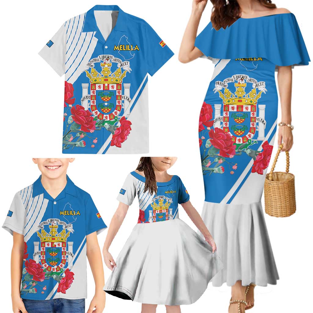 Melilla Family Matching Mermaid Dress and Hawaiian Shirt Coat Of Arms Red Carnation