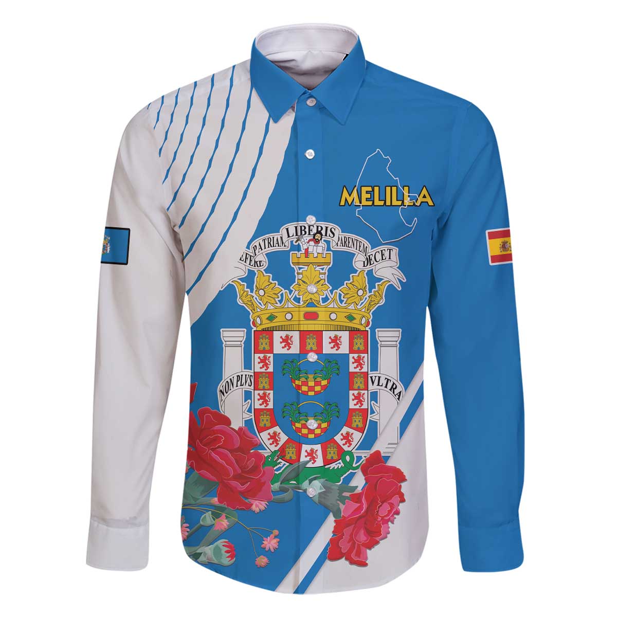Melilla Family Matching Off The Shoulder Long Sleeve Dress and Hawaiian Shirt Coat Of Arms Red Carnation