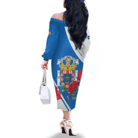 Melilla Family Matching Off The Shoulder Long Sleeve Dress and Hawaiian Shirt Coat Of Arms Red Carnation