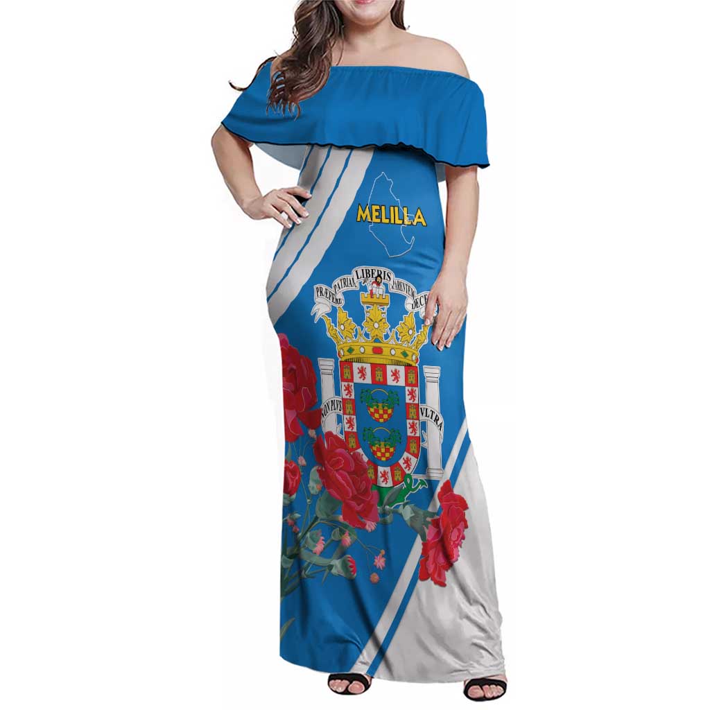 Melilla Family Matching Off Shoulder Maxi Dress and Hawaiian Shirt Coat Of Arms Red Carnation