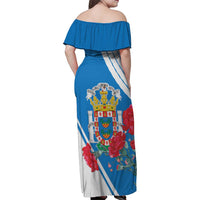 Melilla Family Matching Off Shoulder Maxi Dress and Hawaiian Shirt Coat Of Arms Red Carnation