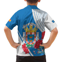 Melilla Family Matching Off Shoulder Short Dress and Hawaiian Shirt Coat Of Arms Red Carnation