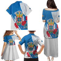 Melilla Family Matching Puletasi and Hawaiian Shirt Coat Of Arms Red Carnation