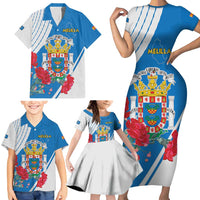 Melilla Family Matching Short Sleeve Bodycon Dress and Hawaiian Shirt Coat Of Arms Red Carnation
