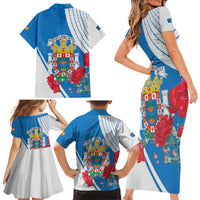 Melilla Family Matching Short Sleeve Bodycon Dress and Hawaiian Shirt Coat Of Arms Red Carnation