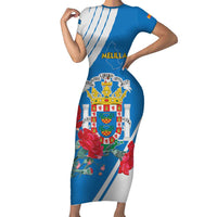 Melilla Family Matching Short Sleeve Bodycon Dress and Hawaiian Shirt Coat Of Arms Red Carnation