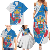 Melilla Family Matching Summer Maxi Dress and Hawaiian Shirt Coat Of Arms Red Carnation