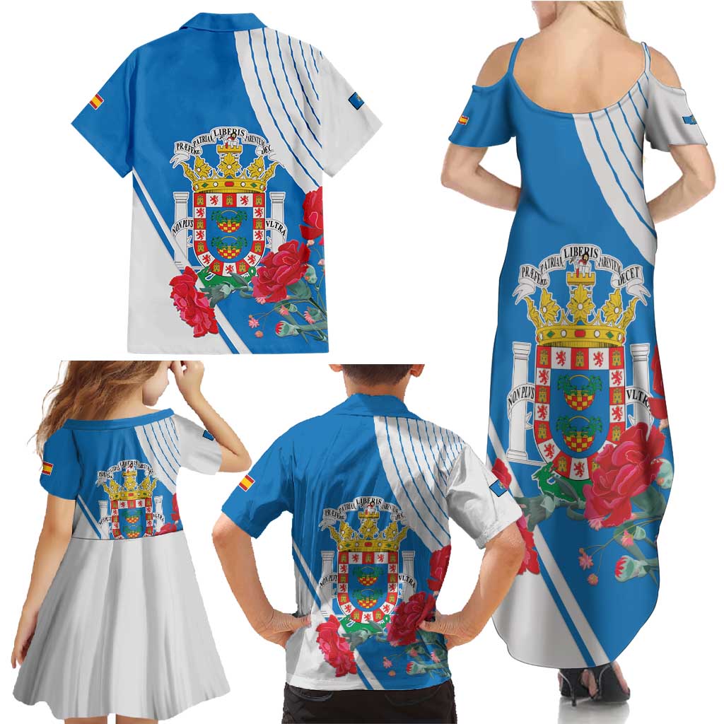 Melilla Family Matching Summer Maxi Dress and Hawaiian Shirt Coat Of Arms Red Carnation