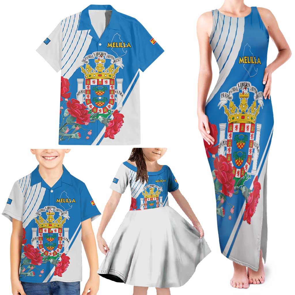Melilla Family Matching Tank Maxi Dress and Hawaiian Shirt Coat Of Arms Red Carnation