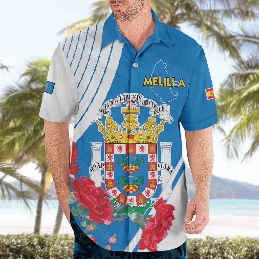Melilla Hawaiian Shirt Coat Of Arms Red Carnation