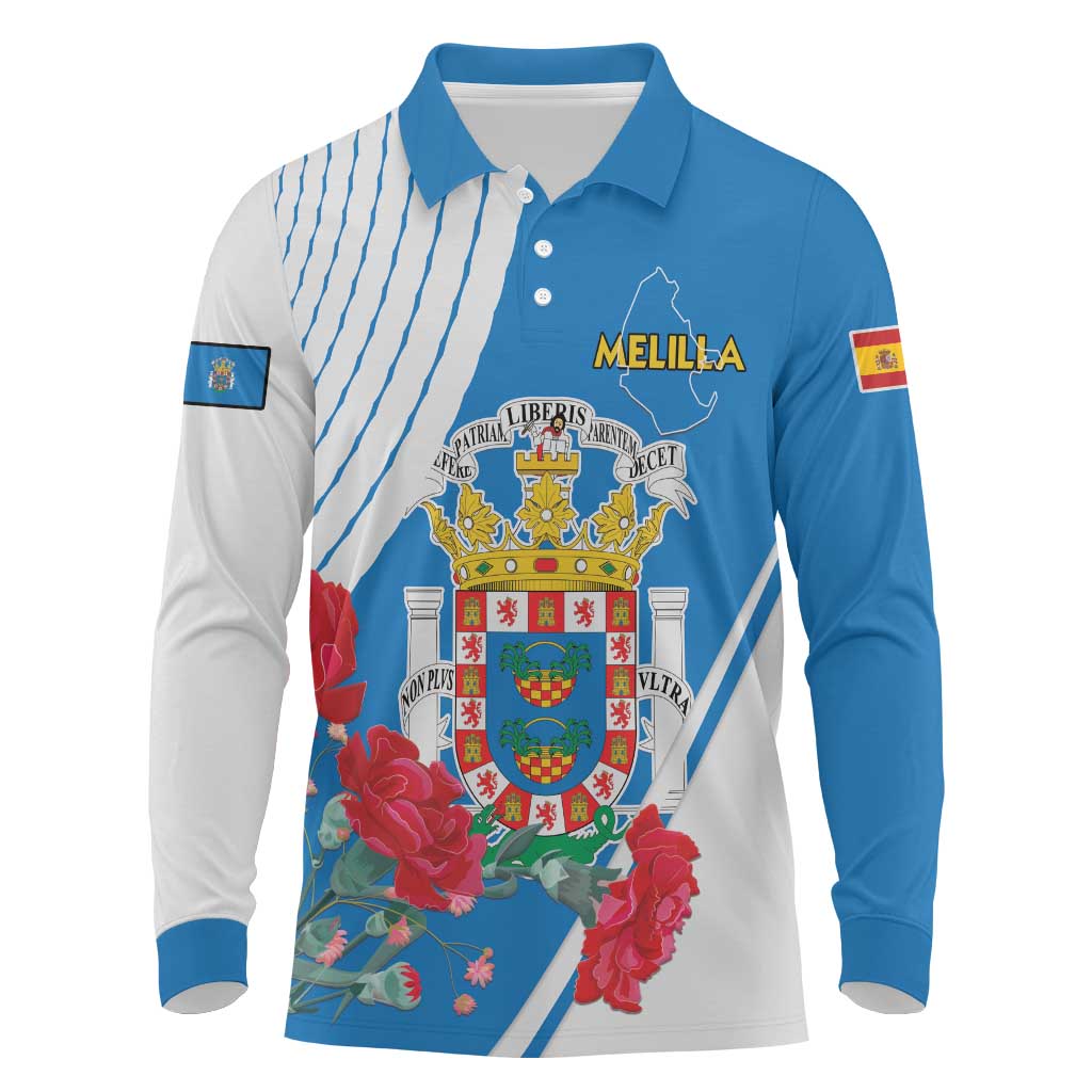 Melilla Long Sleeve Polo Shirt Coat Of Arms Red Carnation