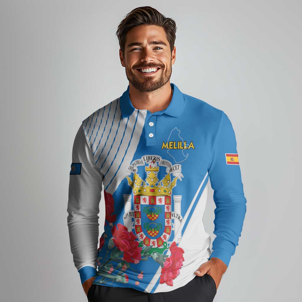 Melilla Long Sleeve Polo Shirt Coat Of Arms Red Carnation