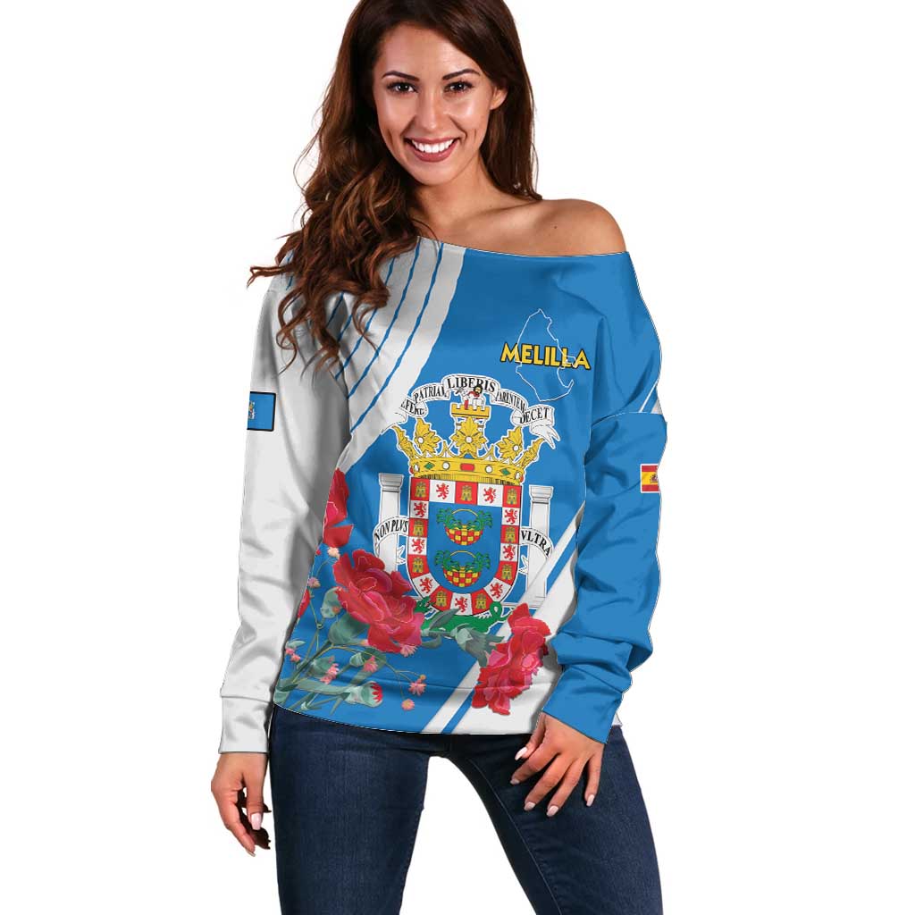Melilla Off Shoulder Sweater Coat Of Arms Red Carnation