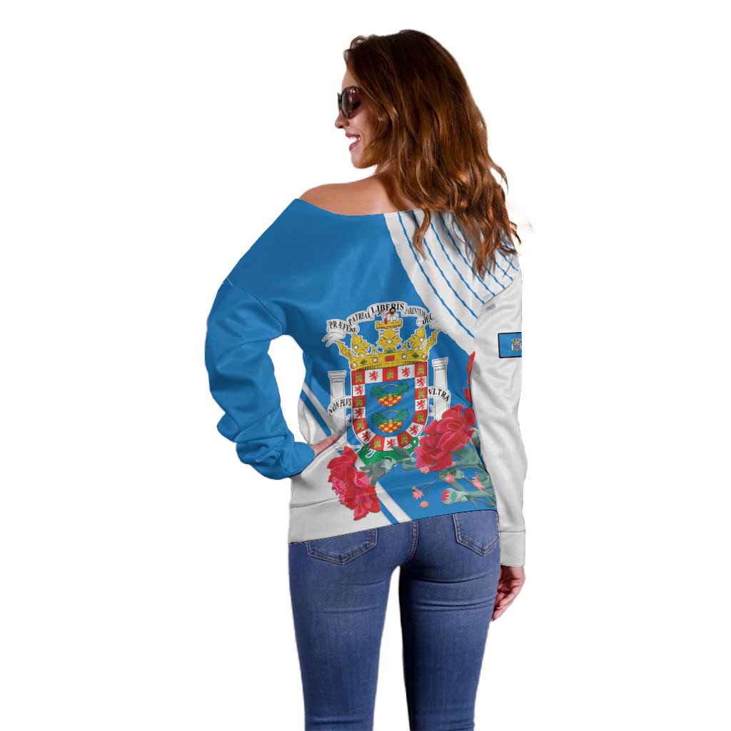 Melilla Off Shoulder Sweater Coat Of Arms Red Carnation