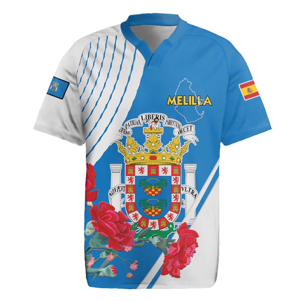 Melilla Rugby Jersey Coat Of Arms Red Carnation