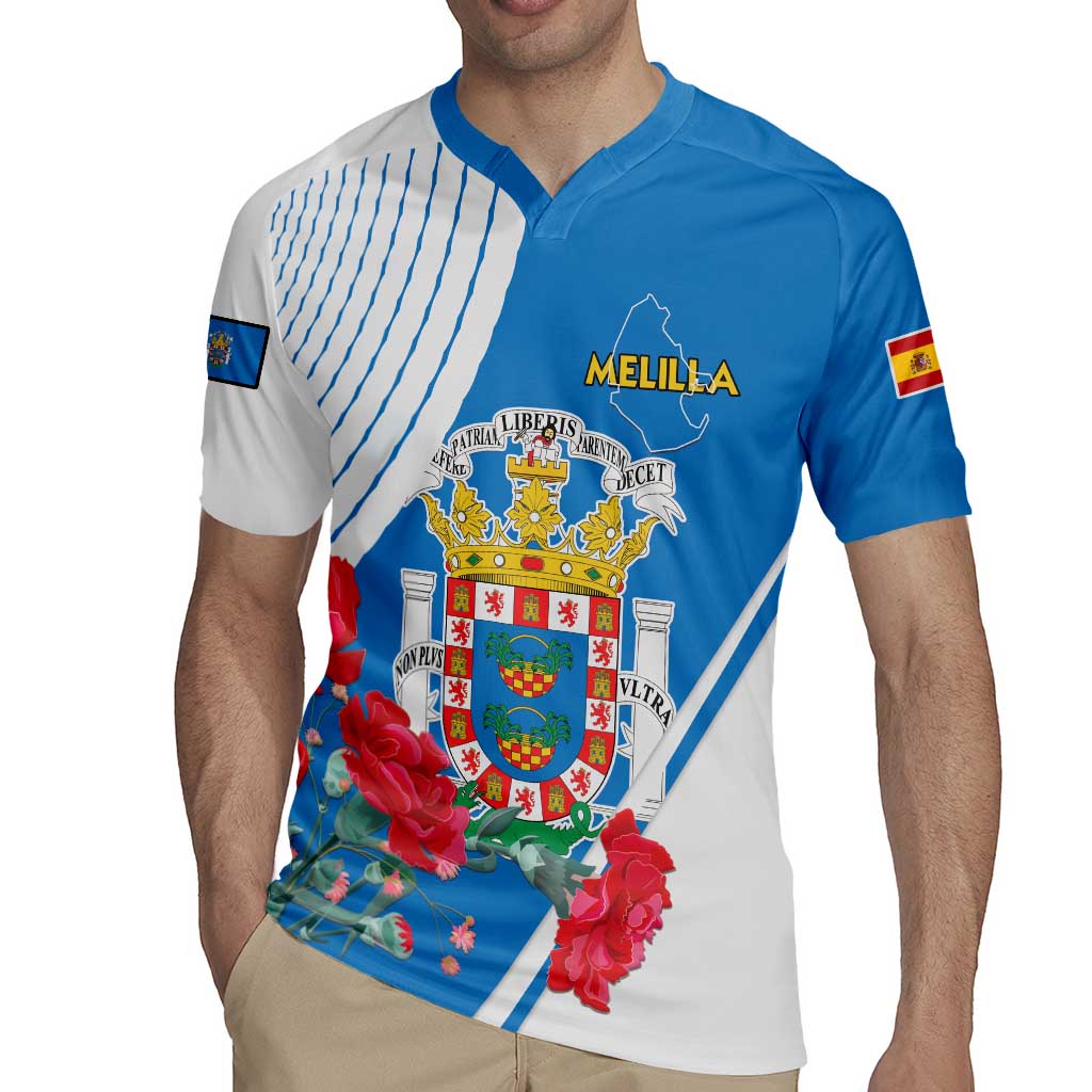 Melilla Rugby Jersey Coat Of Arms Red Carnation