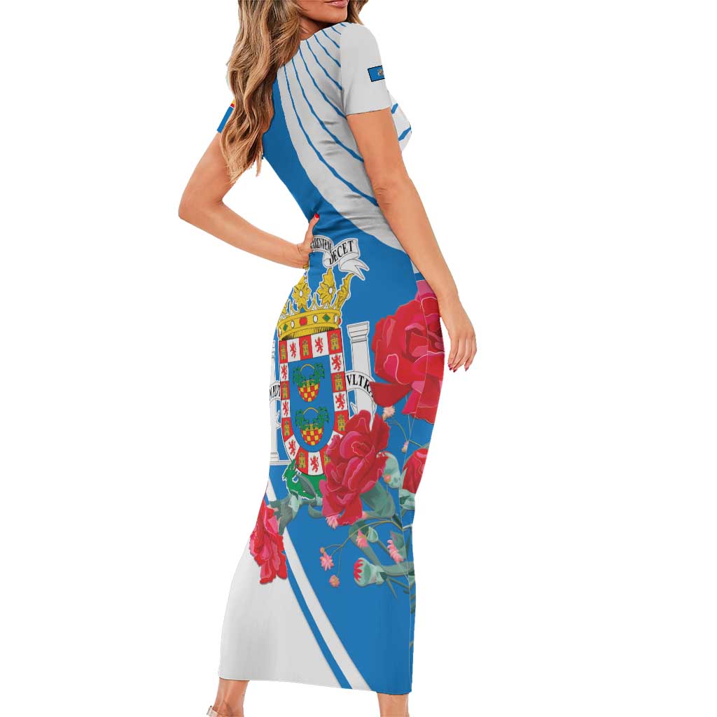 Melilla Short Sleeve Bodycon Dress Coat Of Arms Red Carnation