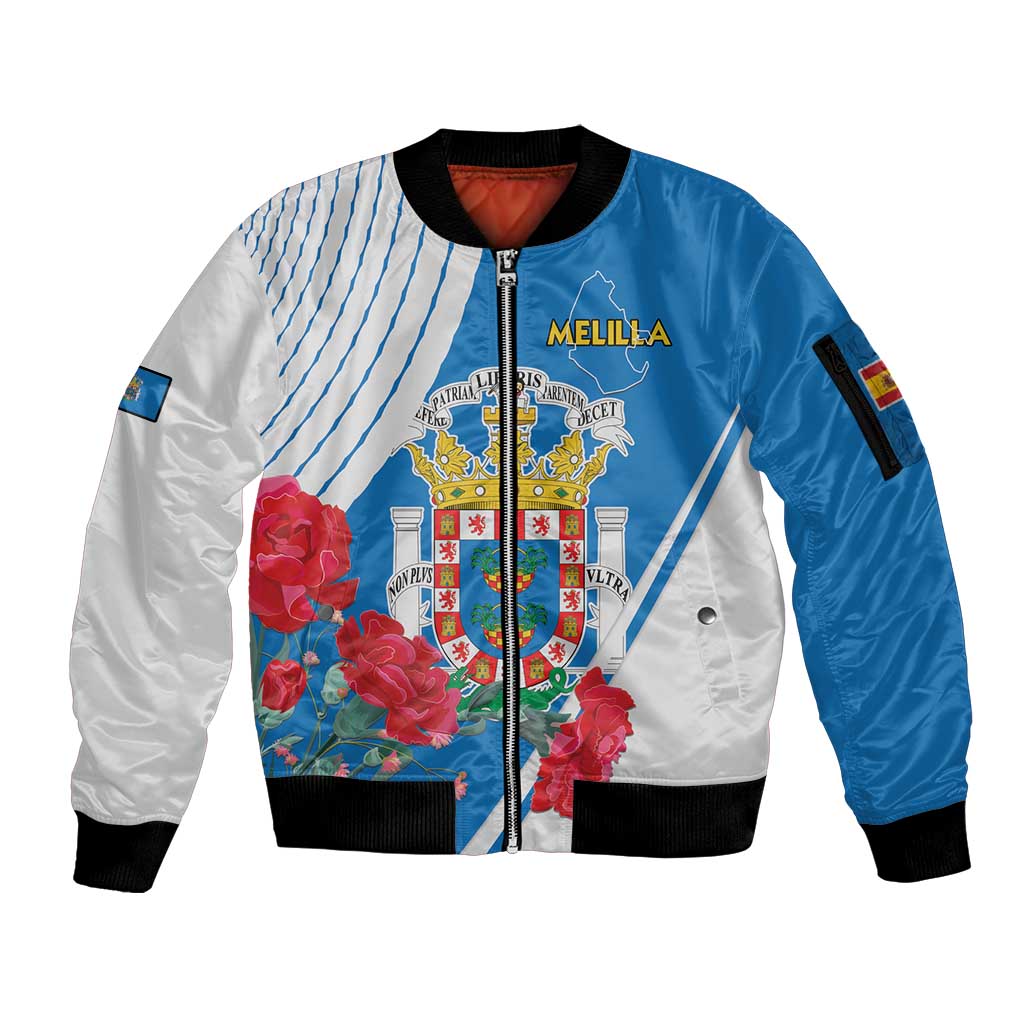 Melilla Sleeve Zip Bomber Jacket Coat Of Arms Red Carnation