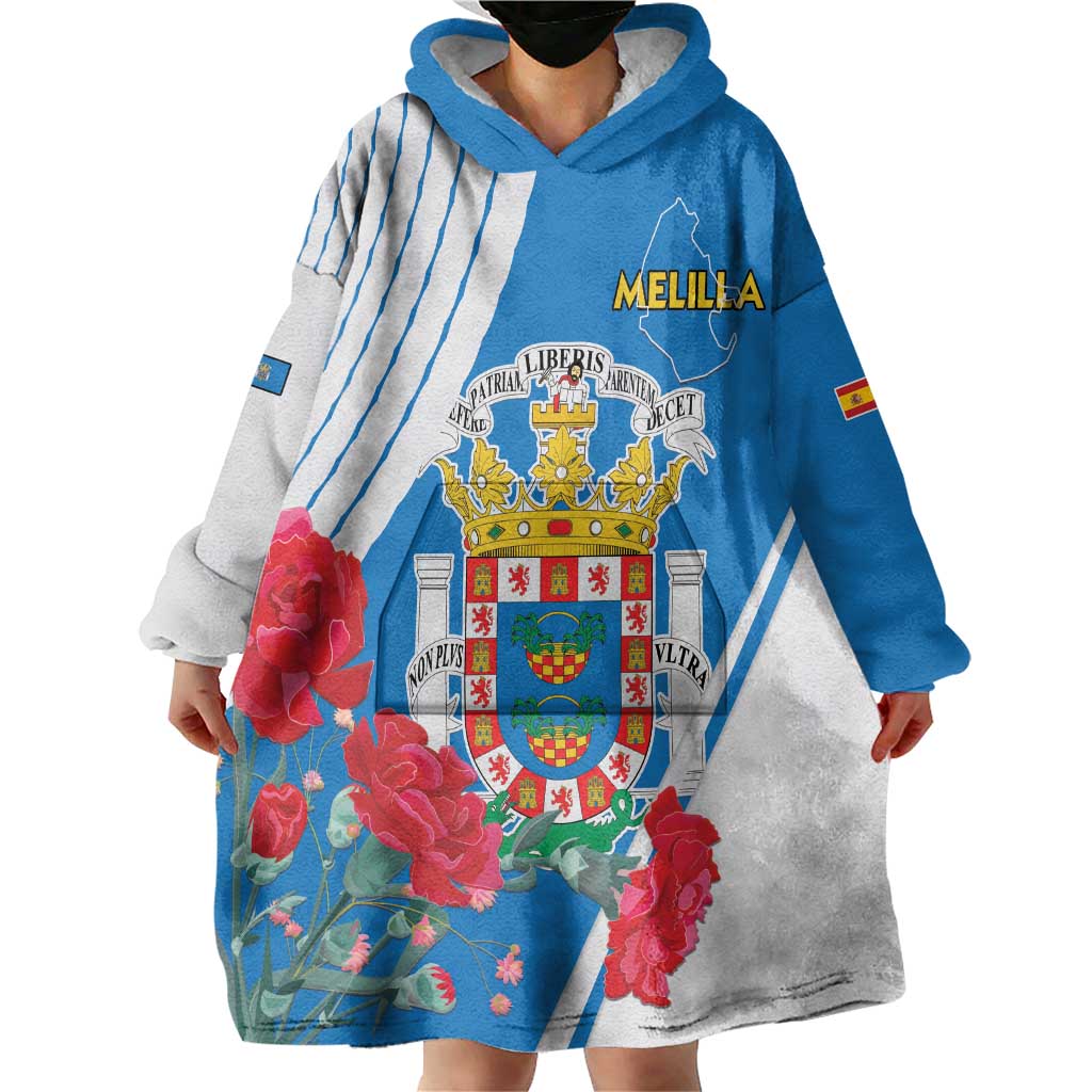 Melilla Wearable Blanket Hoodie Coat Of Arms Red Carnation