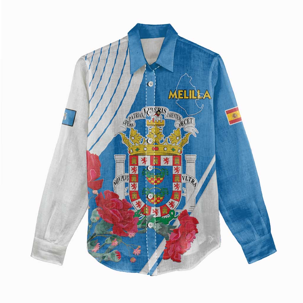 Melilla Women Casual Shirt Coat Of Arms Red Carnation