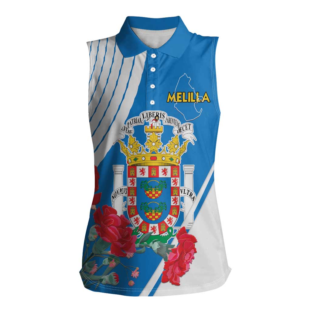 Melilla Women Sleeveless Polo Shirt Coat Of Arms Red Carnation